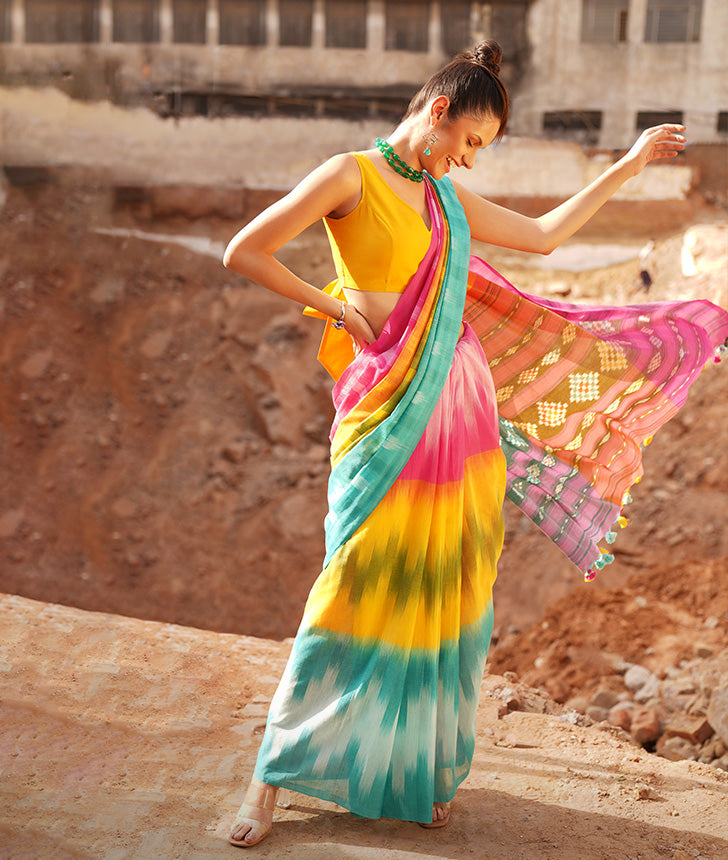 SATRANGI: Handloom cotton Ikat saree - SIMPLY KITSCH