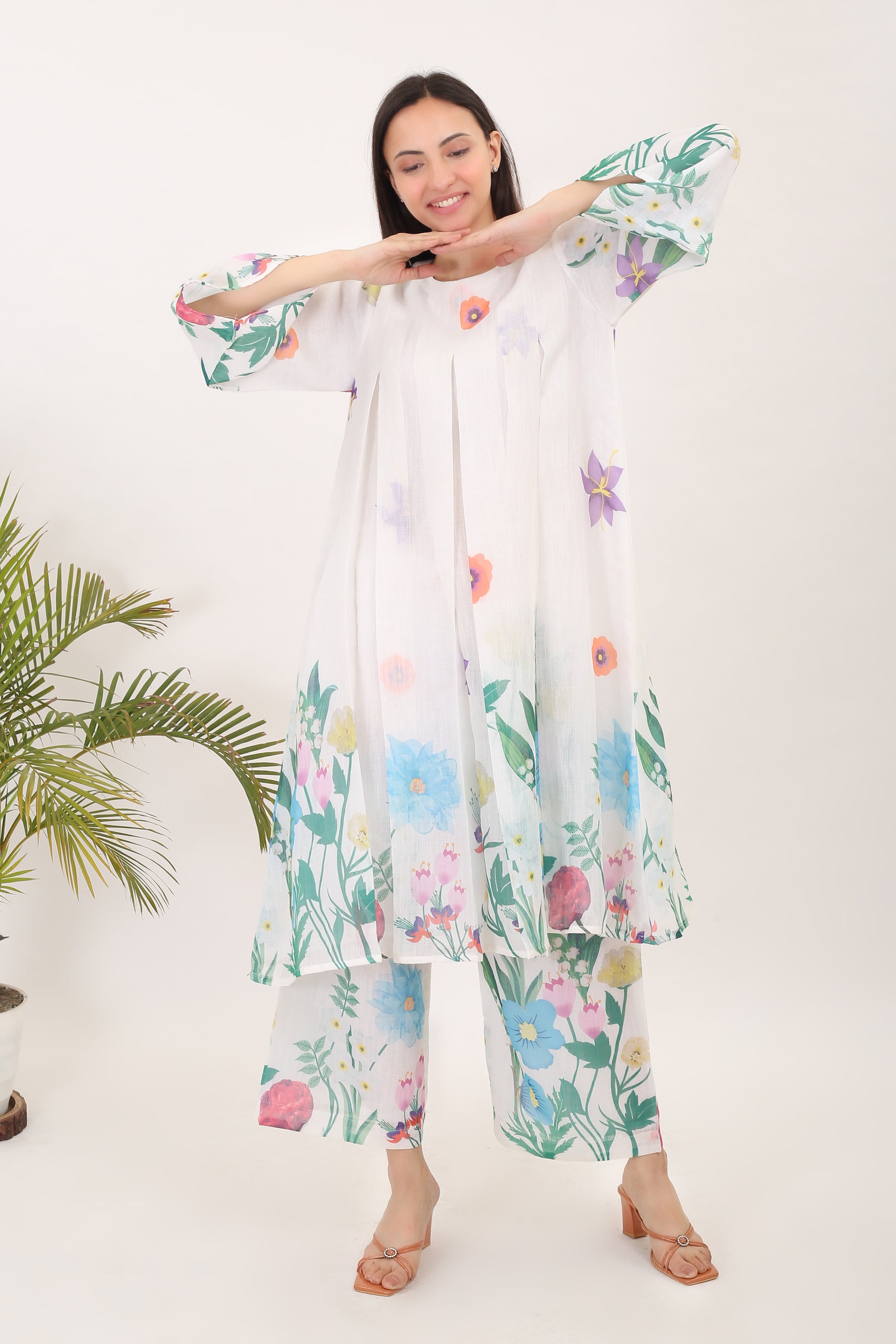 BLOOMINGDALES: Cotton linen printed summer women kurta set - SIMPLY KITSCH