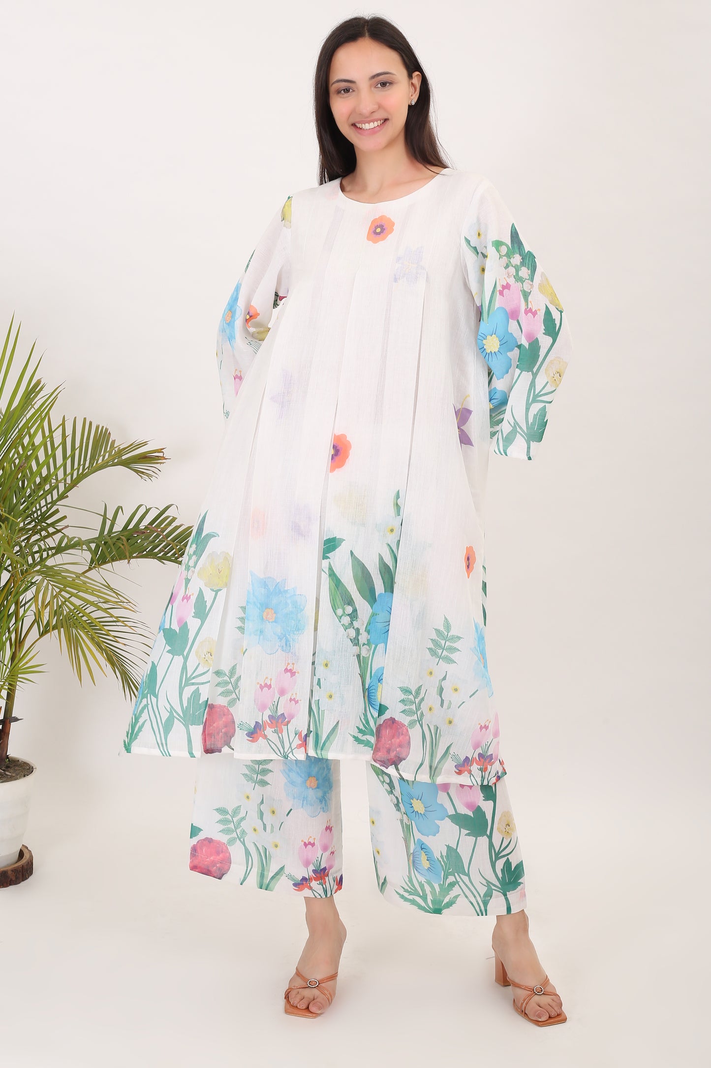 BLOOMINGDALES: Cotton linen printed summer women kurta set - SIMPLY KITSCH