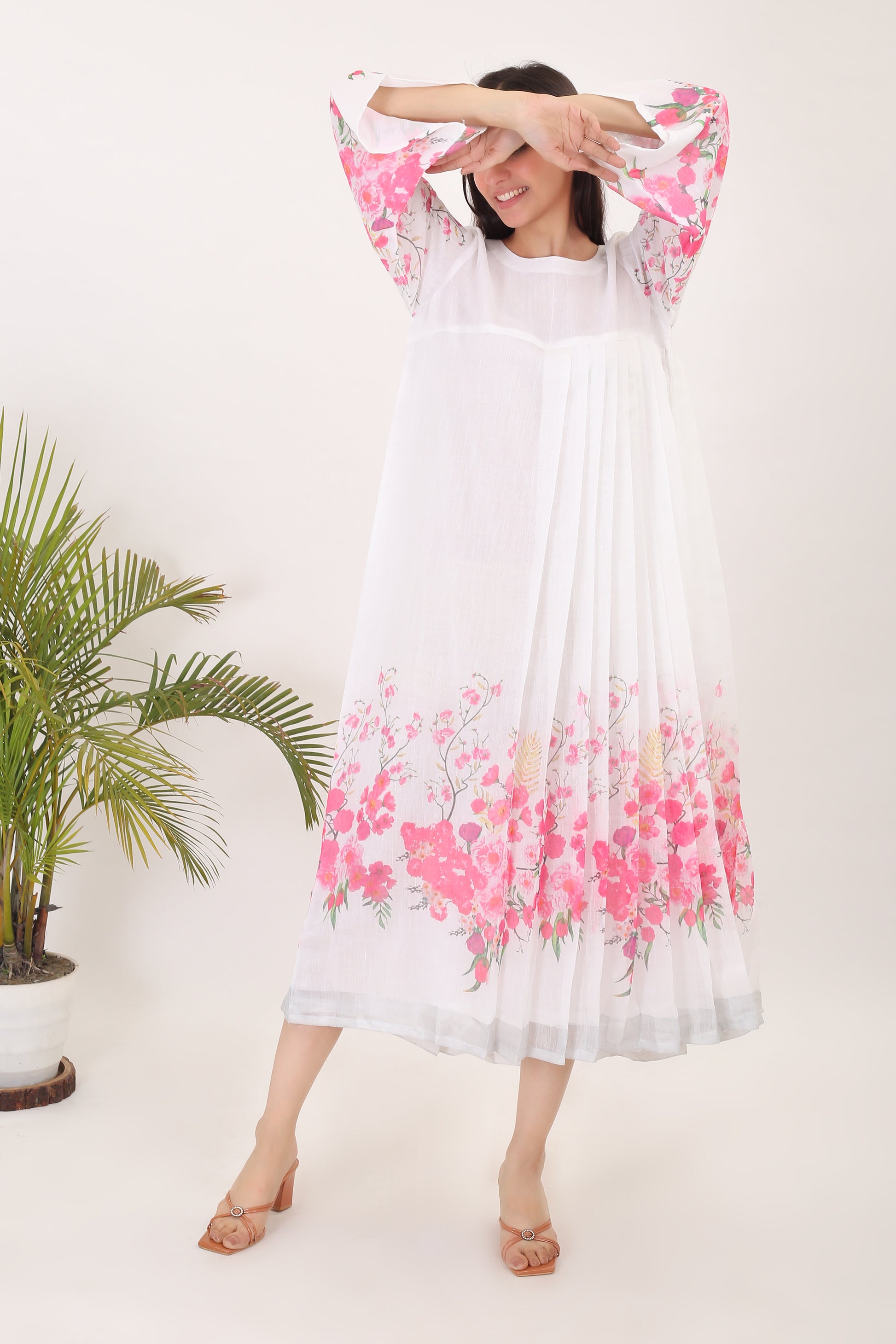 CHINESE BLOSSOMS: Cotton linen printed summer women dress - SIMPLY KITSCH
