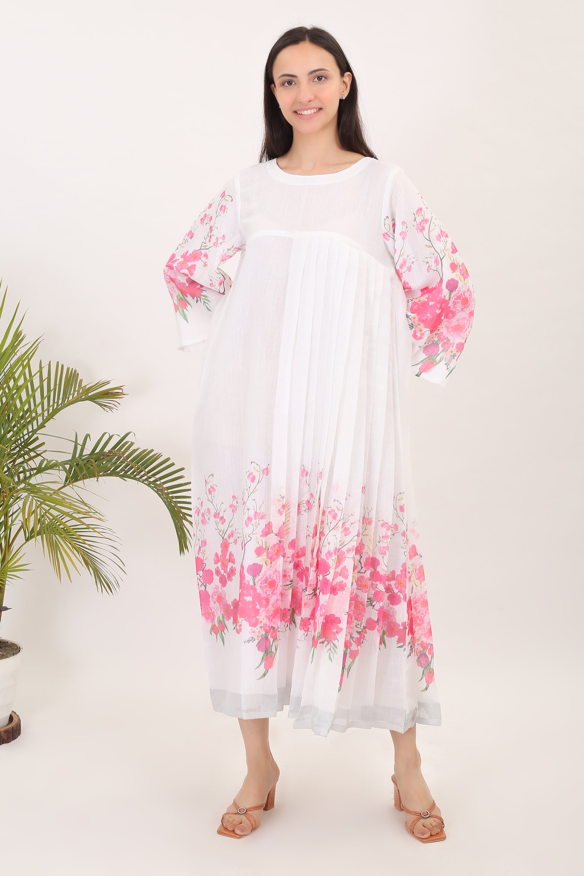 CHINESE BLOSSOMS: Cotton linen printed summer women dress - SIMPLY KITSCH