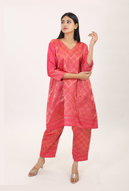 GULAAL: Handwoven silk zari brocade women kurta set - SIMPLY KITSCH