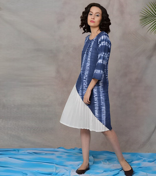 AZURE DRESS: Hand shibori cotton women pleated  dress - SIMPLY KITSCH