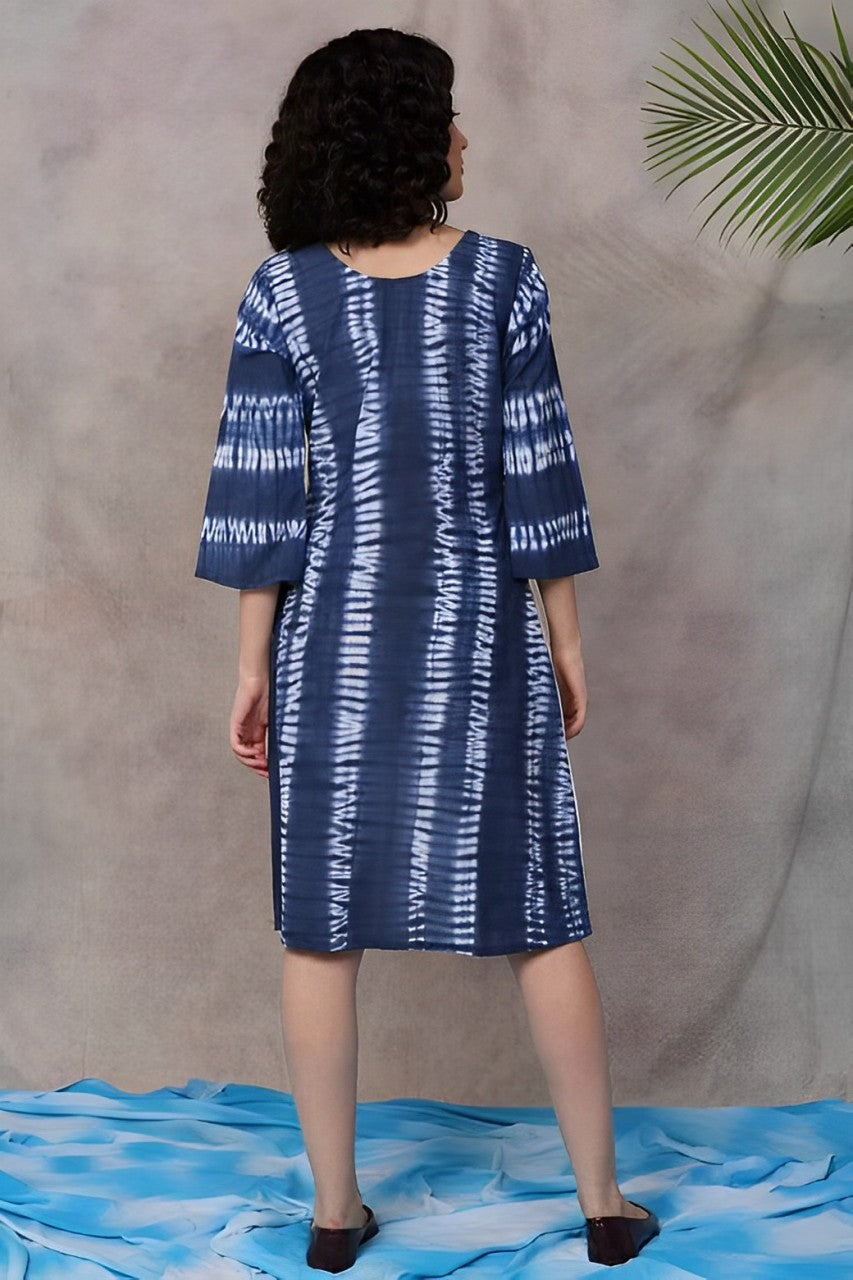 AZURE DRESS: Hand shibori cotton women pleated  dress - SIMPLY KITSCH