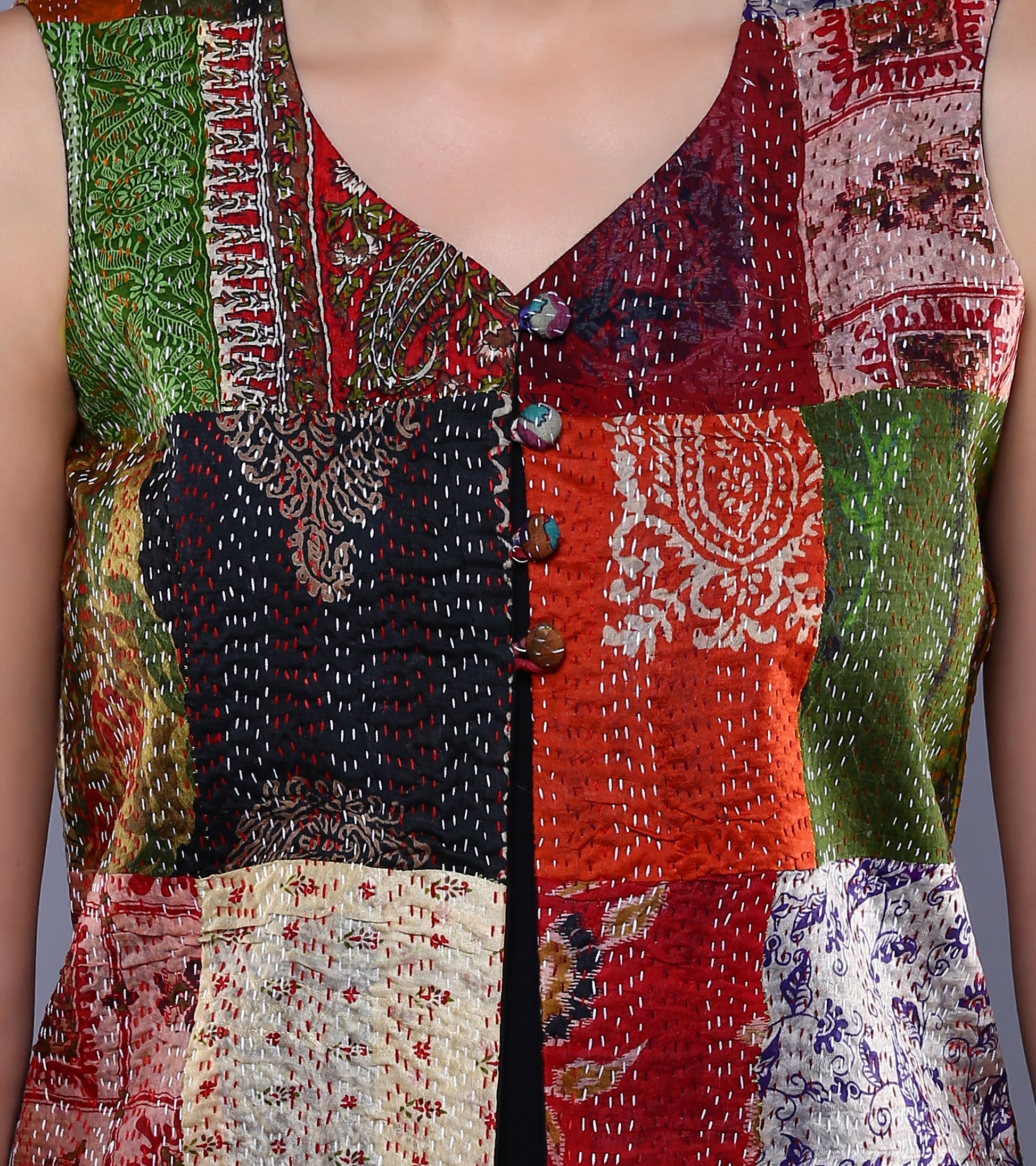 KAWACH: Vintage silk kantha vest - SIMPLY KITSCH