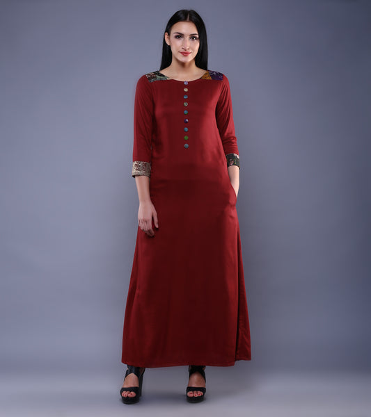 IBAADAT: Long cotton silk kantha accent women dress - SIMPLY KITSCH