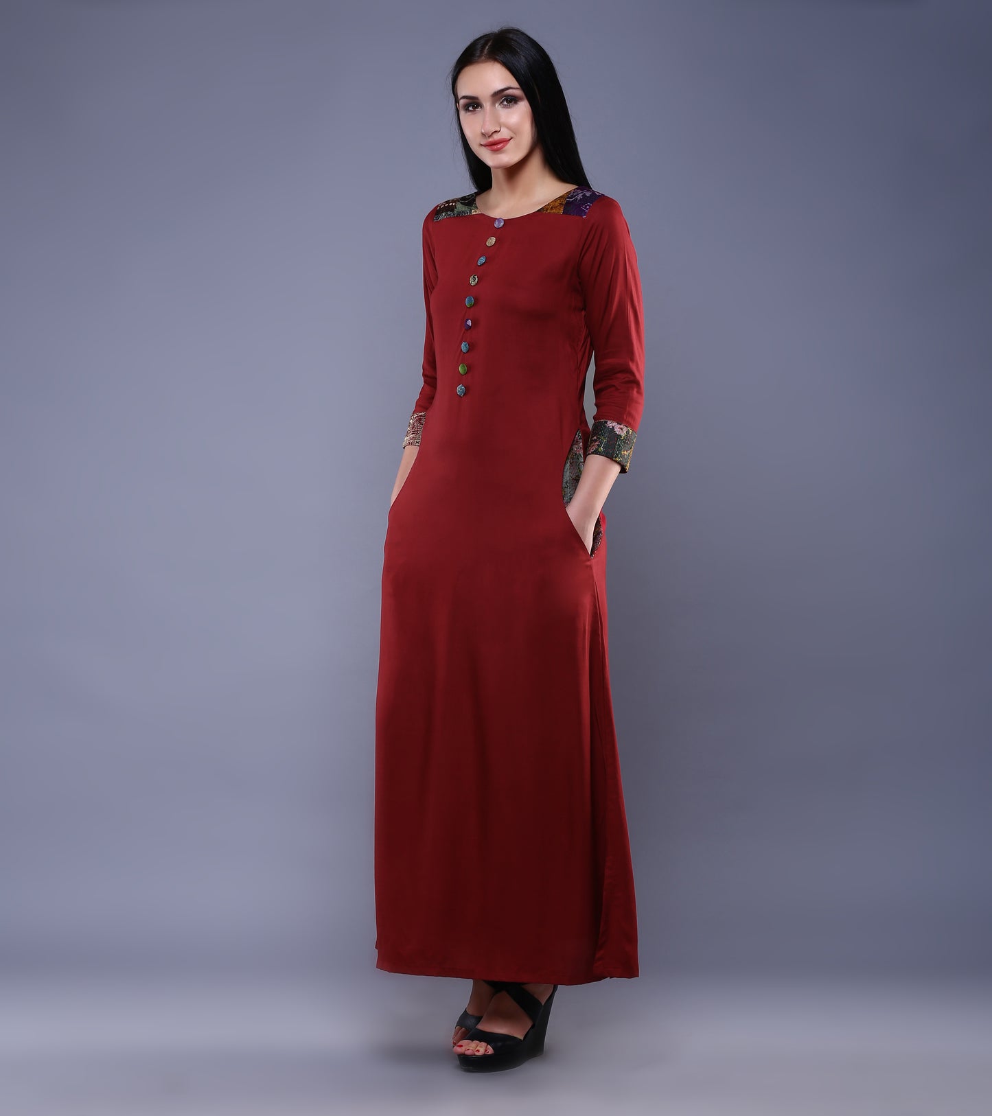 IBAADAT: Long cotton silk kantha accent women dress - SIMPLY KITSCH