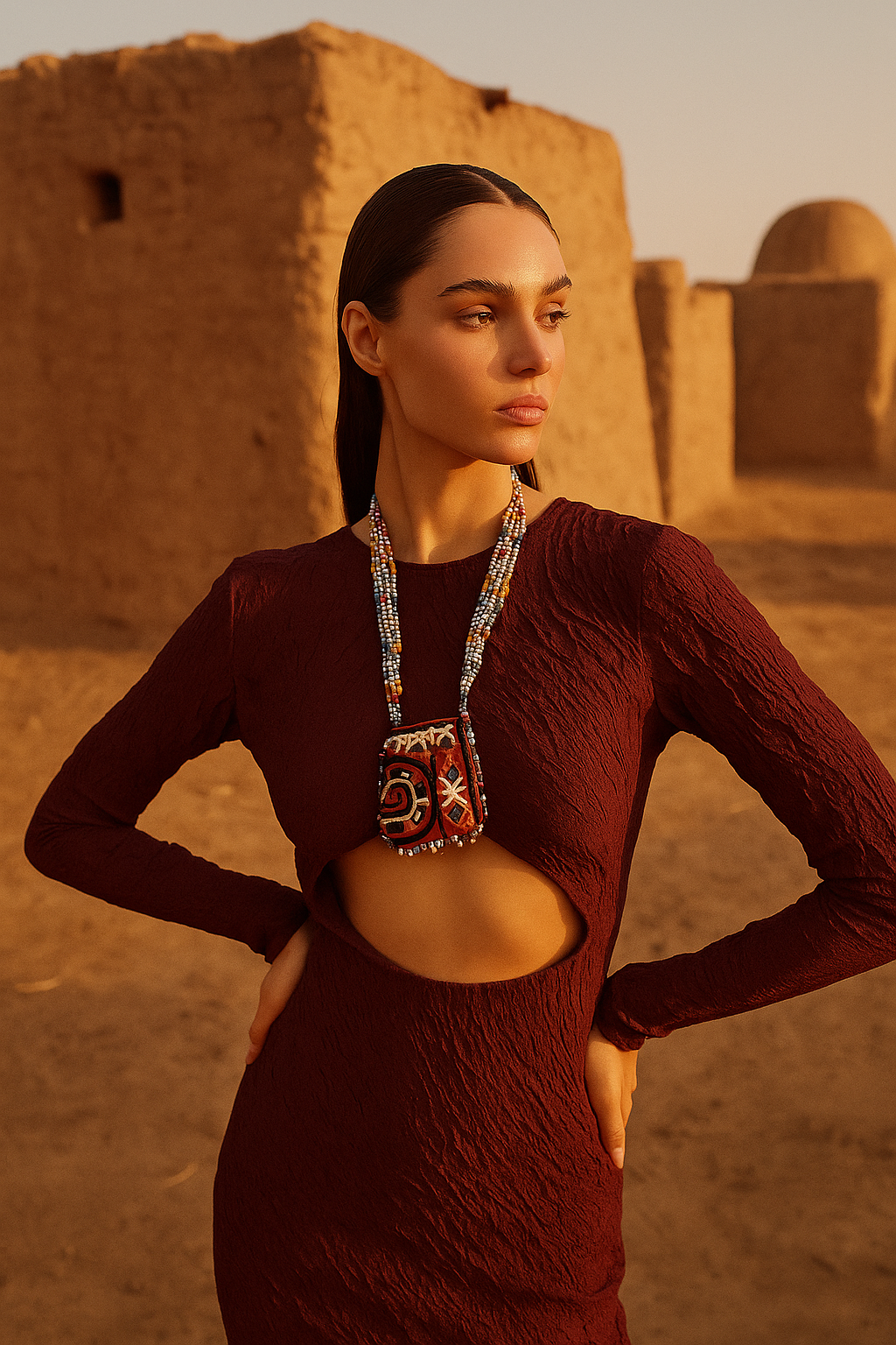 SUTA: Beaded Fabric Pendant Necklace - SIMPLY KITSCH