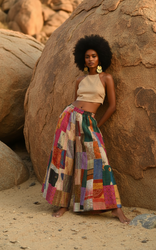 KAIVA: Kantha Silk Patchwork Palazzo