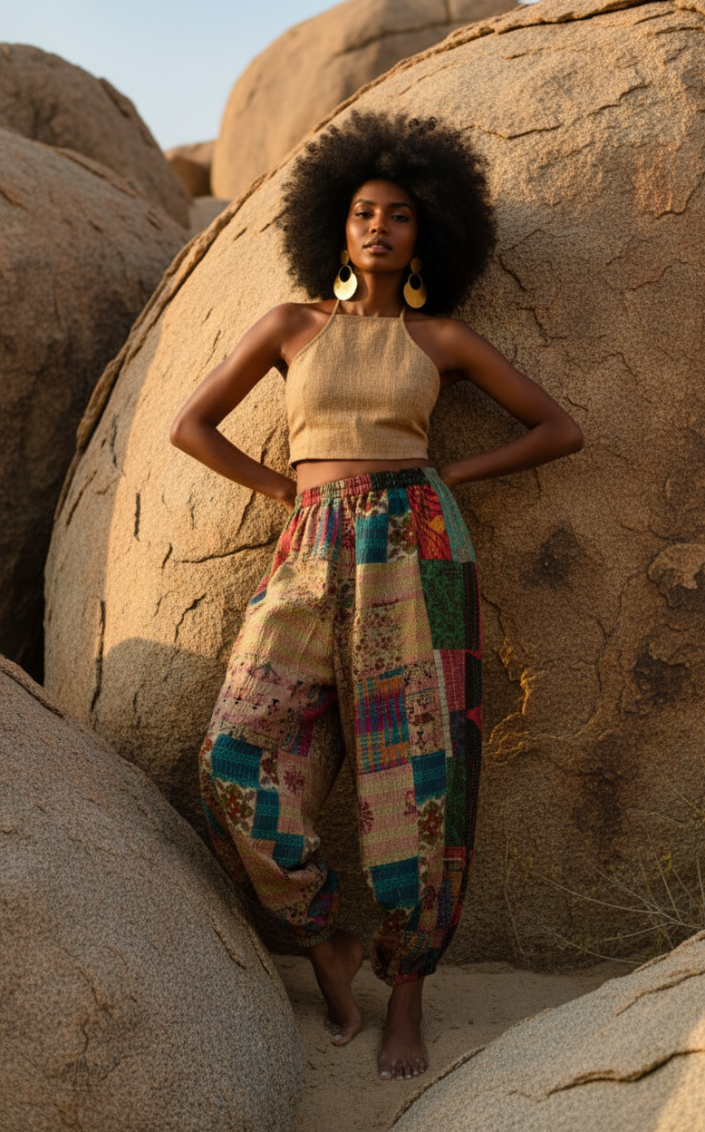 THRYA: Kantha Silk Boho Pant
