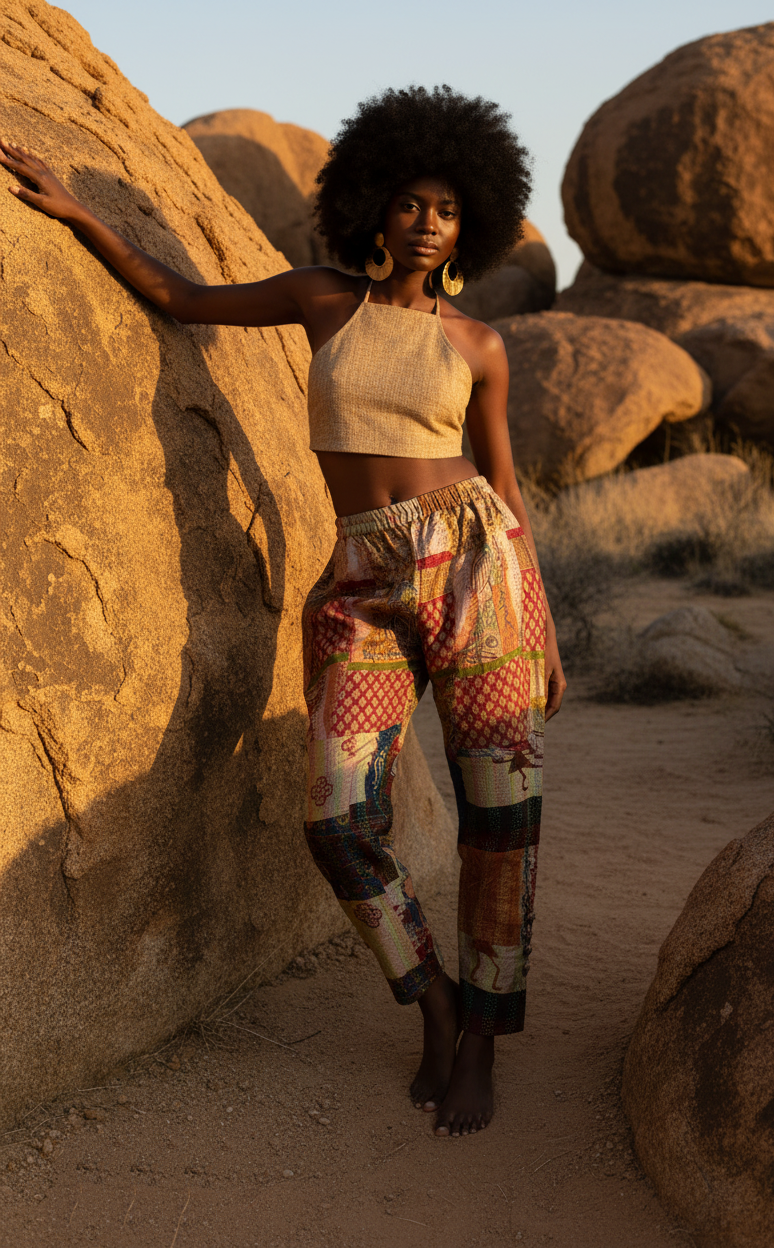 ARVIA: Kantha Silk Patchwork Pant