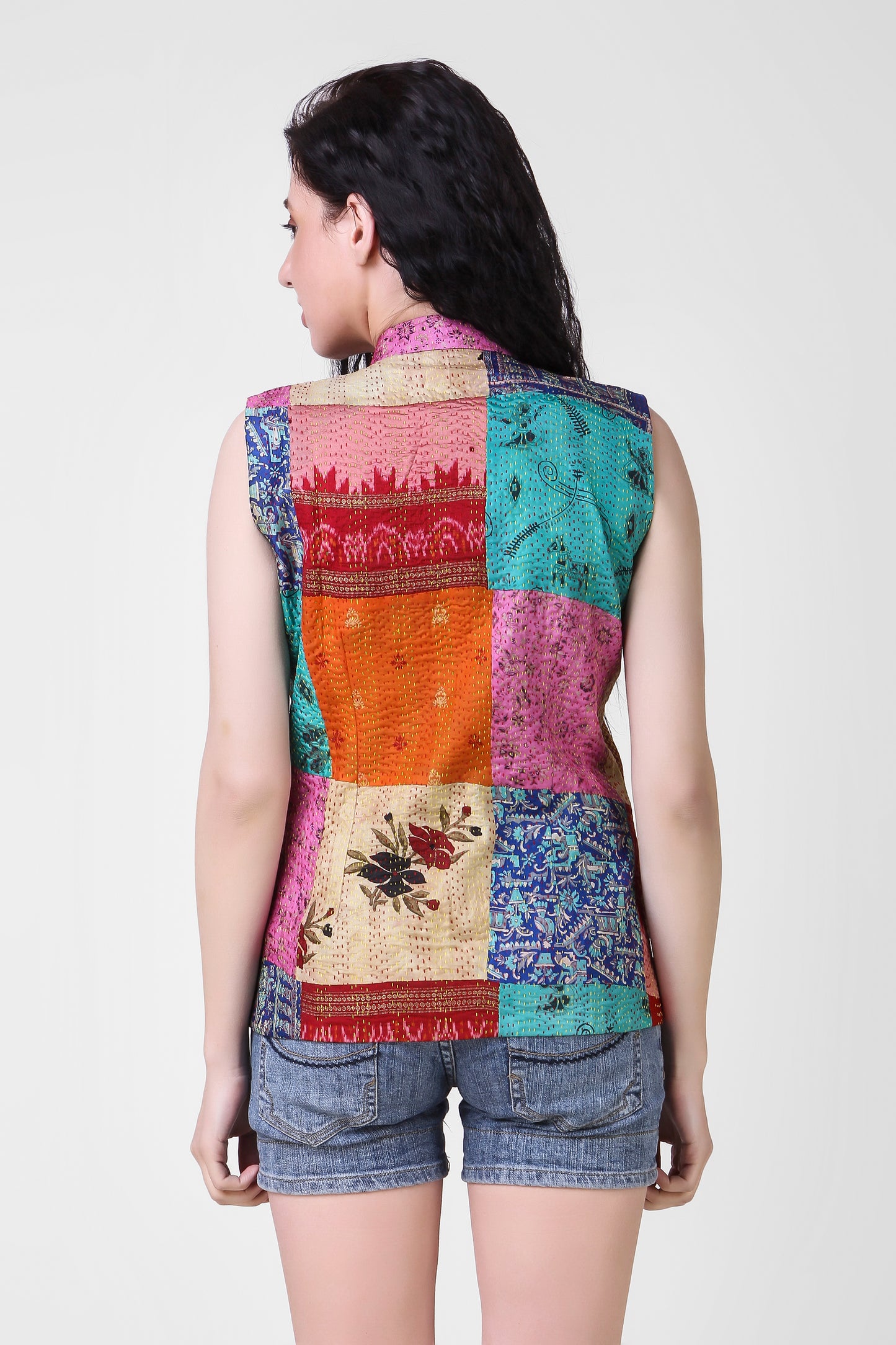 JAWAHAR: Vintage silk kantha Nehru jacket style - SIMPLY KITSCH