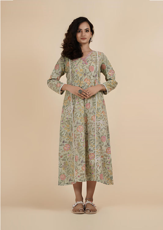 THE SOUL GARDEN : Hand block printed cotton dress with pearl detail - SIMPLY KITSCH